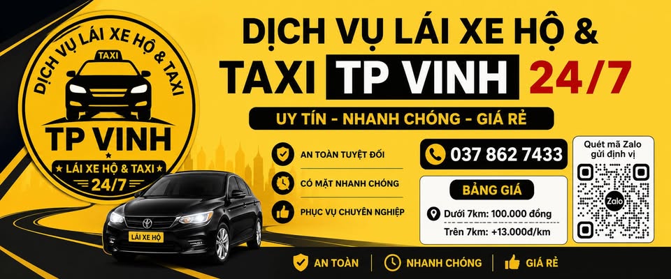 Ảnh bìa Lái xe hộ và Taxi TP Vinh, số liên hệ 037 862 7433